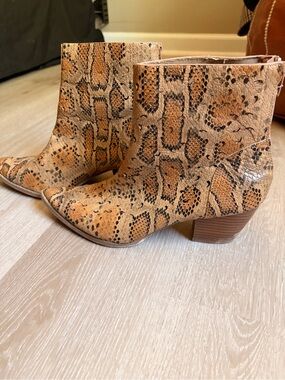 Coconuts by Matisse Tan Snake-Print Ankle Booties